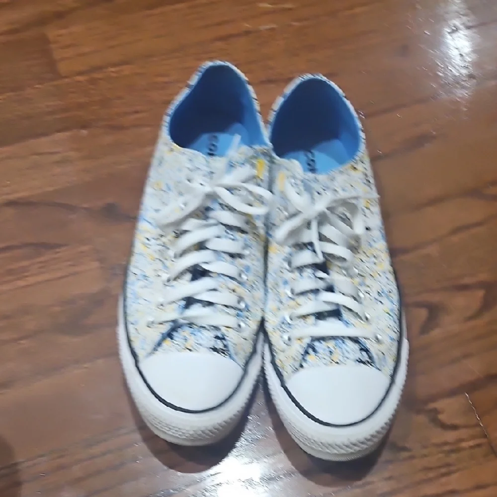 Converse All Star White Blue Yellow Paint-Splatter Low Top Sneakers - Picture 8 of 8